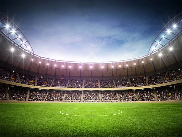 Stadium night in a soccer stadium Soccer concept pitch stock pictures, royalty-free photos & images