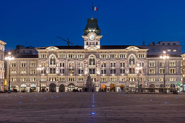 Trieste - Piazza Unità d'Italia at night stock photo