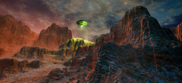 istock Mysterious UFO landing in rocky mountains 464559350