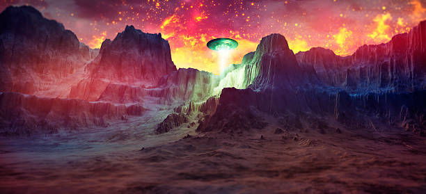 Mysterious UFO landing in rocky mountains