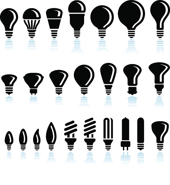 蛍光灯および led 電球のアイコンと白い背景の上のインタフェース - halogen light点のイラスト素材／クリップアート素材／マンガ素材／アイコン素材