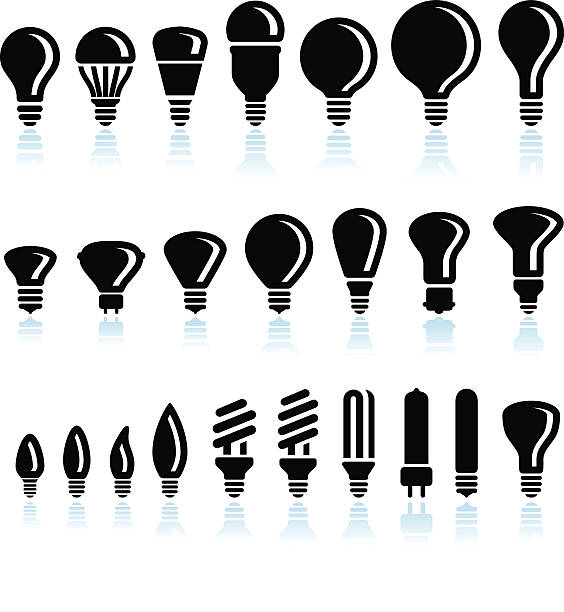 형광 및 led 전구 아이콘 흰색 배경의 인터페이스 - light bulb fluorescent light lighting equipment stock illustrations