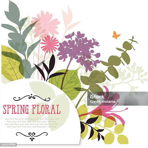 Illustration Of Colorful Spring Flowers And Stems With Frame And Copyspace Stock Illustration - Download Image Now
