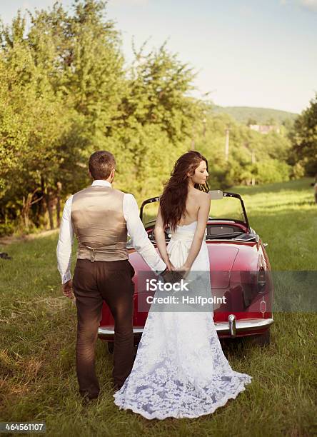 Wedding Car With Bride And Groom Stock Photo - Download Image Now - Wedding, Adult, Adults Only