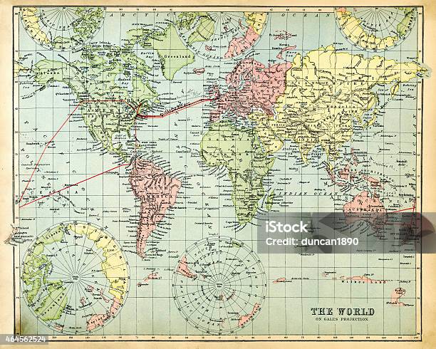 Antique Map Of The World 1897 Stock Illustration - Download Image Now - World Map, Old-fashioned, Retro Style