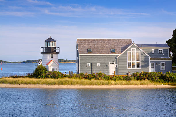 istock Lewis Bay Lighthouse in the evening, Hyannis, Cape Cod, Massachusetts. 464562886