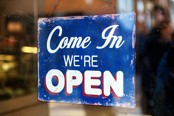 istock Come In We're Open business sign 464566551
