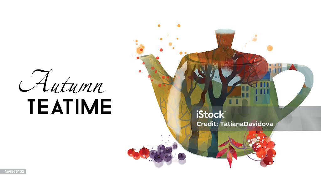 Season Tea Time. Watercolor vector painting 2015 stock vector