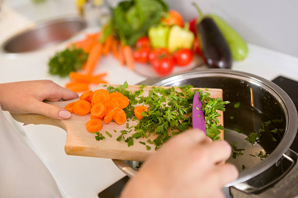 istock Close up vegetables on the wooden  board 464570206