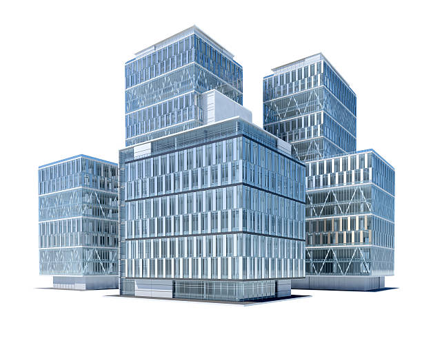 istock Business center: office buildings isolated on white background 464570689