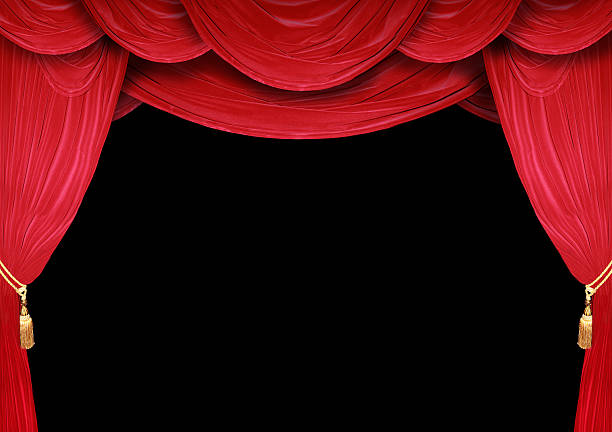 istock The red curtains and black background in a opera house 464571605