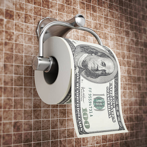 One hundred dollar bill on toilet paper.