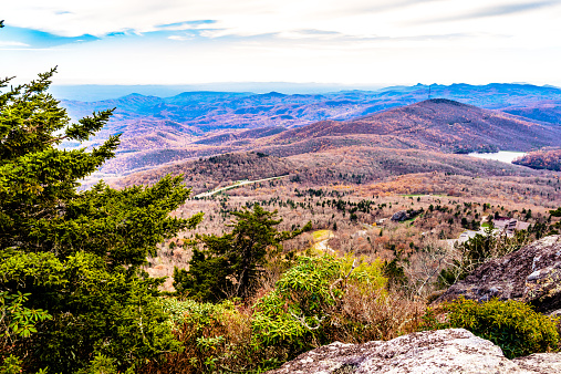 A view of the Great Appalachian Mountains on top of the Grandfather Mountain in North Carolina.