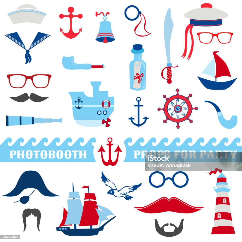 Nautical Party set - photobooth props Nautical Party set - photobooth props - glasses, hats, ships, mustaches, masks - in vector Prop stock vector