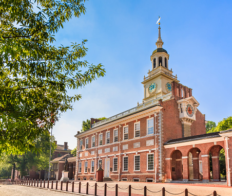 Independence Hall in Philadelphia, Pennsylvania (PA). Early morning light. No People