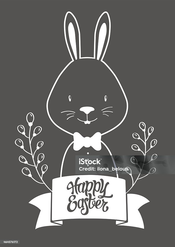 White graphic bunny Easter postcard. White graphic bunny on gray background. Happy Easter postcard. Vector illustration. 2015 stock vector