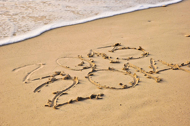 istock Year2013 and 2014 written by hand on sandy beach,Thailand 464577663
