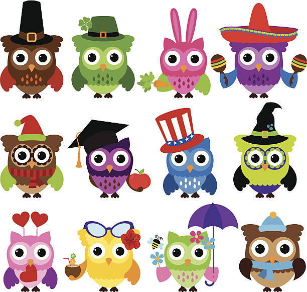 istock Vector Set of Cute Holiday and Seasonal Owls 464578195