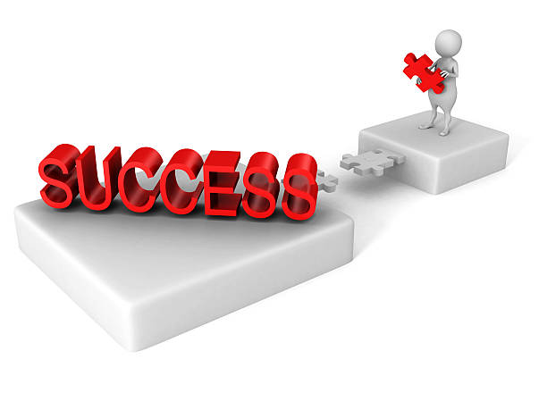 istock white 3d man puzzle bridge to SUCCESS red word 464581406