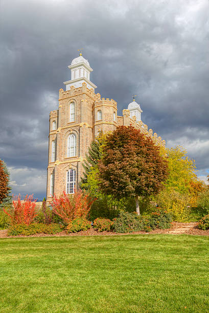 Logan Utah LDS Temple HDR Photo of Logan, Utah LDS Temple. Marriages for LDS couples occur here as well as worship for mormons. utah state university stock pictures, royalty-free photos & images