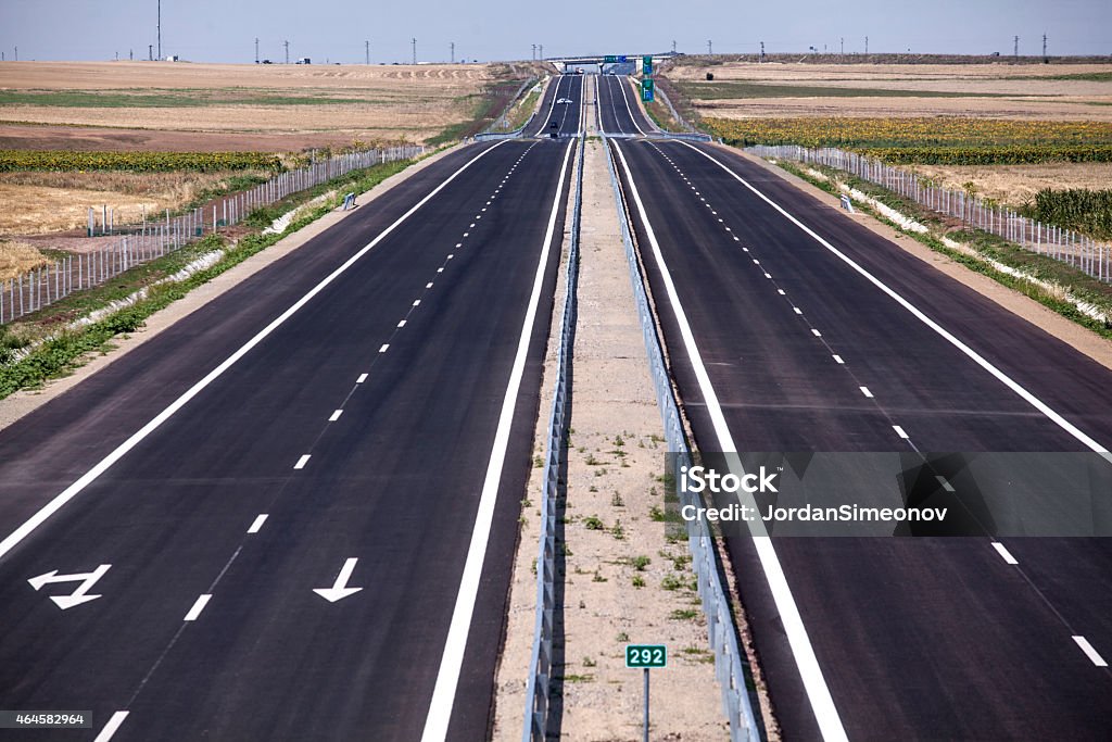 New highway in Eastern Europe Two-way highway with new asphalt pavement 2015 Stock Photo