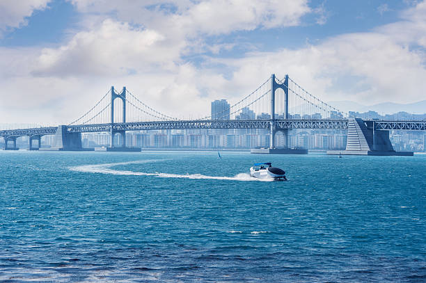 Gwangan bridge and speed boat in Busan,Korea