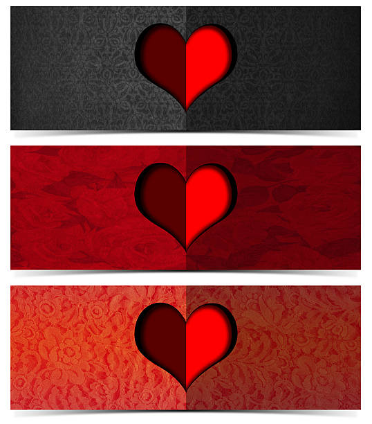 tres romántica banners - velvet red center textile fotografías e imágenes de stock