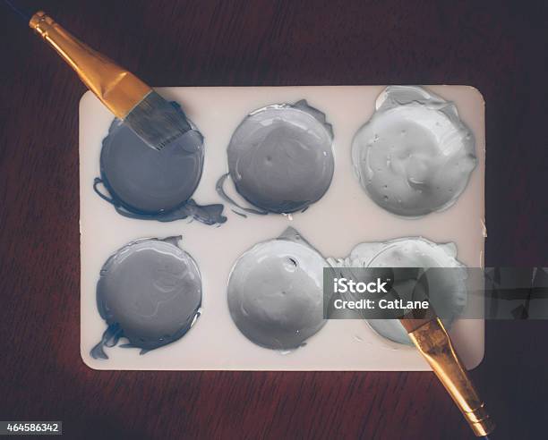 Paint Palette With Paint Colors In Various Shades Of Gray Stock Photo - Download Image Now