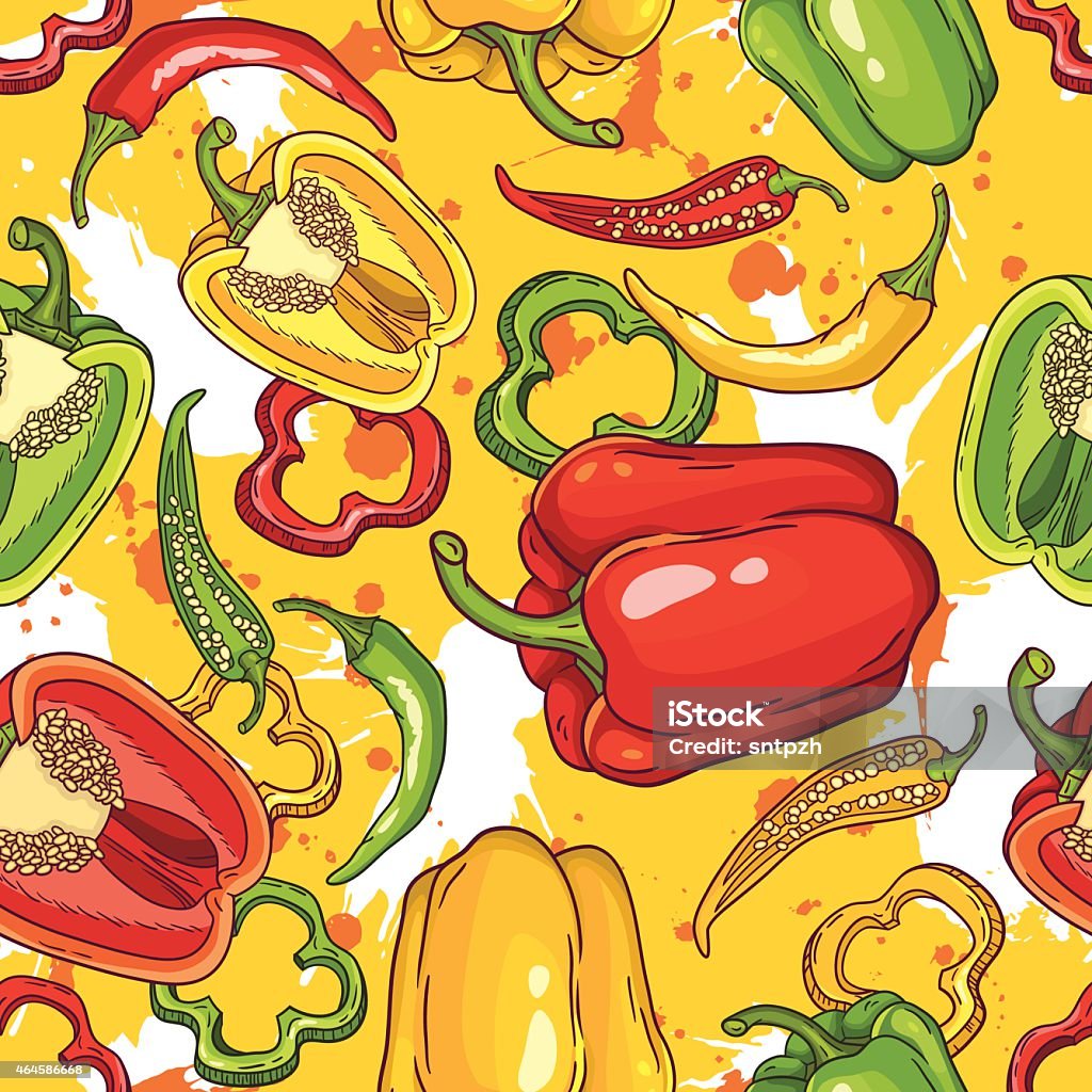 Vector seamless pattern with green, yellow and red peppers Chili Pepper stock vector