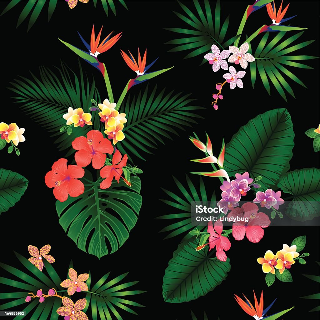 Tropical floral pattern Seamless tropical jungle floral pattern with beautiful orchids and strelitzias. Vector illustration. Aloha - Single Word stock vector