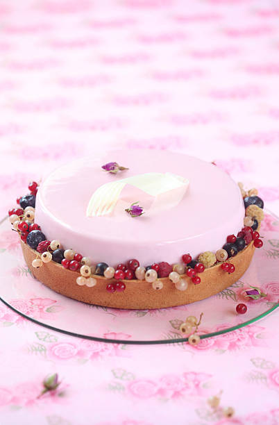 Red Currant, Rose and Lychee Mousse Cake stock photo