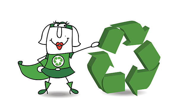 Super recycling woman with a recyling sign Super recycling woman with a recycling sign. Save the earth superhero environment women green color stock illustrations