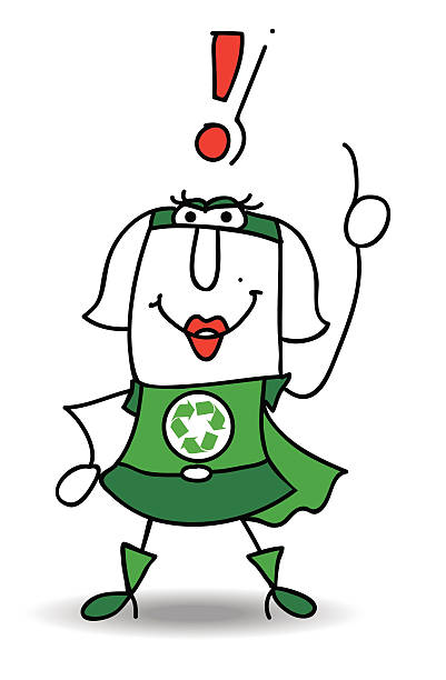 Super Recycling Woman have the solution Super Recycling woman with an exclamation marks ! She can help you to recycling your rubbishes ! superhero environment women green color stock illustrations
