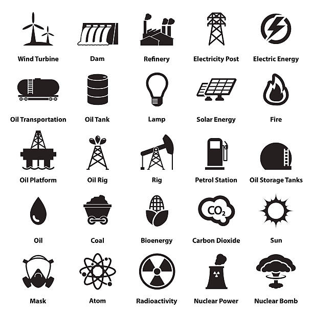 ilustraciones, imágenes clip art, dibujos animados e iconos de stock de la energía, de la electricidad, de iconos de señales y símbolos - oil industry illustrations