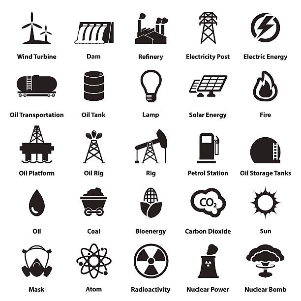 에너지, 전기 전력 아이콘 표시 및 기호들 - station symbol computer icon gasoline stock illustrations