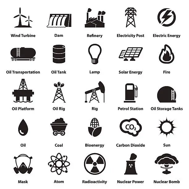 Vector illustration of Energy, electricity, power icons Signs and Symbols