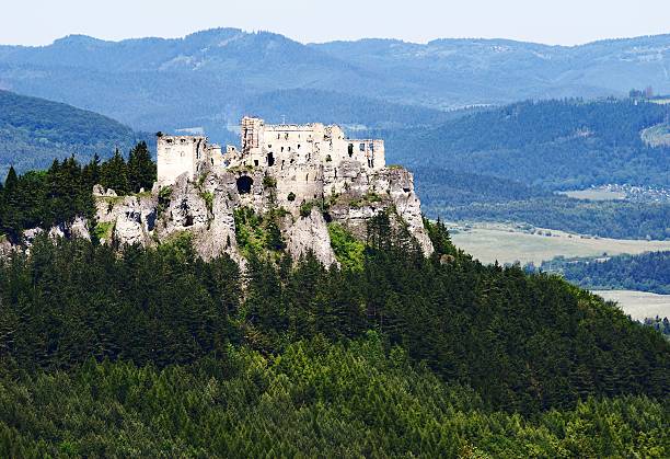 ruins of lietava castle - gothic castle in slovakia ruins of lietava castle - gothic castle in slovakia keep fortified tower photos stock pictures, royalty-free photos & images