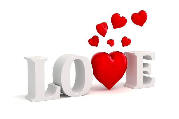 istock 3d Love text, and red hearts on white background 464591561