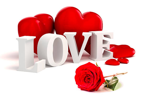 3d Love Text Red Hearts And Rose On White Background Stock Photo