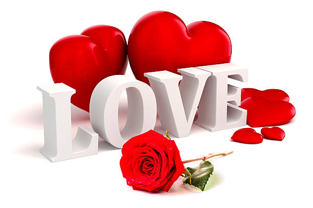 3d Love Text Red Hearts And Rose On White Background Stock Photo