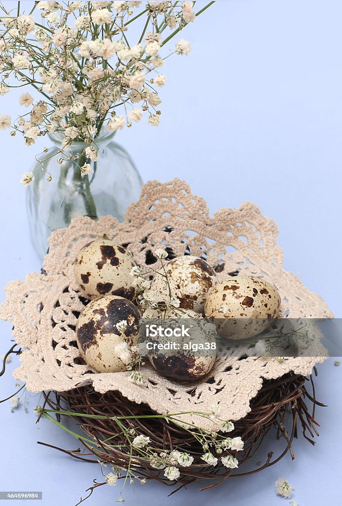 Easter composition of quail eggs 2015 Stock Photo