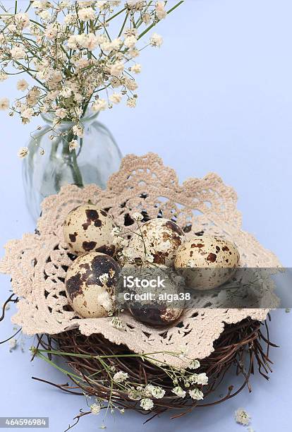 Easter Composition Of Quail Eggs Stock Photo - Download Image Now - 2015, Bird, Breakfast