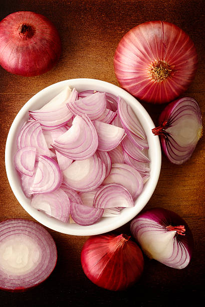 istock Sliced shallot onion in white bowl 464598586