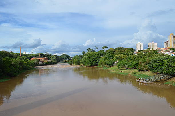 istock Piracicaba river rapids, Central Mill and the city 464601150