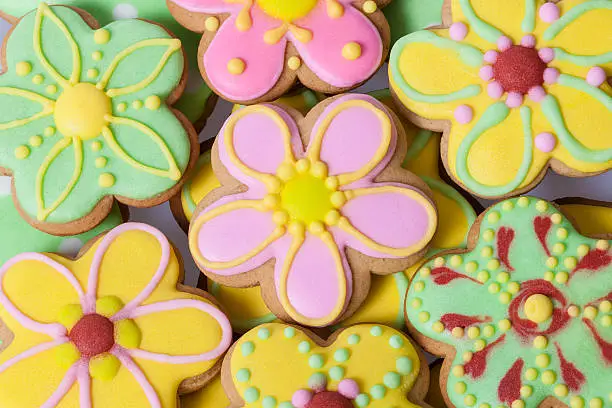 Vintage Easter flower traditional Gingerbread cookies background