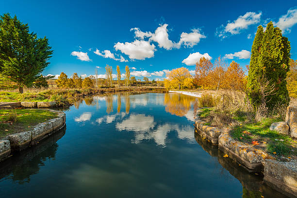 Beautiful reflection of clouds in the channel of Castilla, Palencia