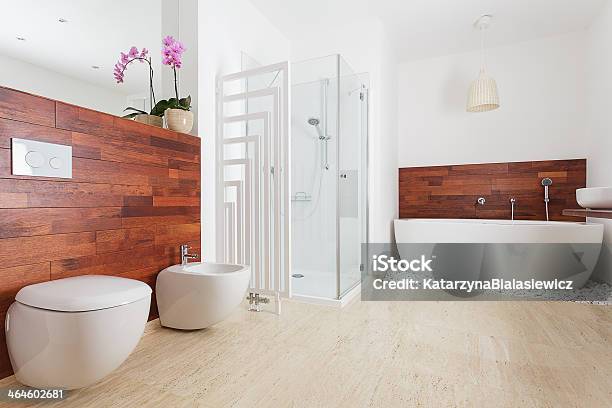 Spacious Bright Bathroom Stock Photo - Download Image Now - Bathroom, Bathtub, Beige