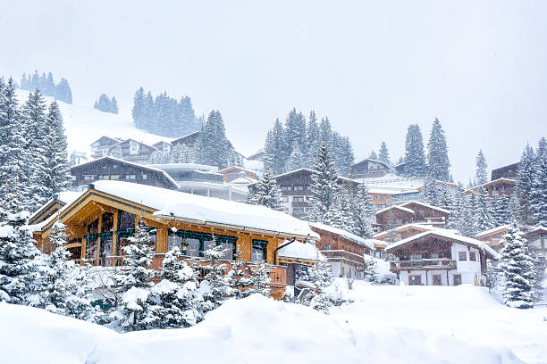 istock Winter ski resort chalets in the snow 464608020