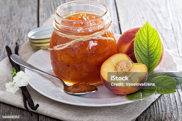 Peach Vanilla Jam Stock Photo - Download Image Now - 2015, Backgrounds, Bowl