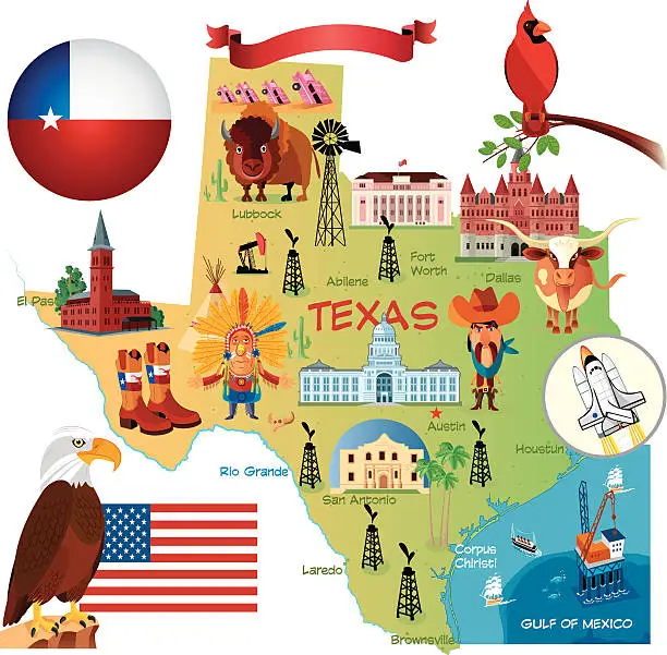 Vector illustration of Cartoon map of Texas